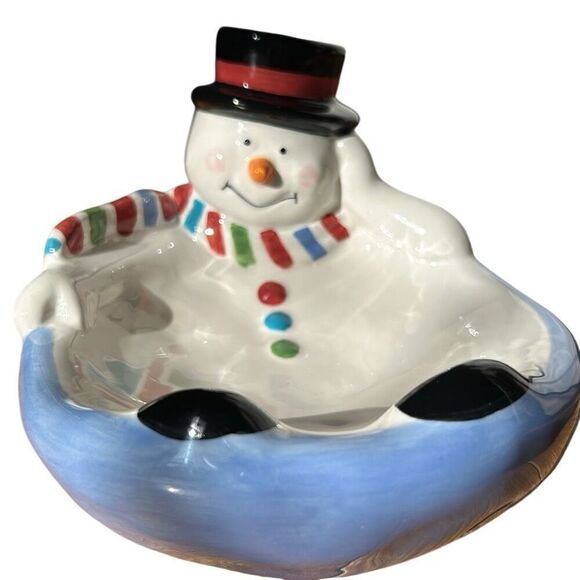 Vintage Flurries Collection Melted Snowman Holiday Christmas Trinket Dish - Picture 1 of 6